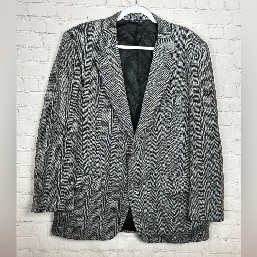 Vtg. Burberrys Plaid Blazer Jacket Sz 52 Virgin Wool Blue Yellow BEN-S 48" Chest
